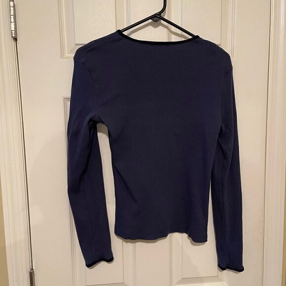 INC International Concepts Navy Blue Ribbed Top with Velvet Trim - Large - Picture 5 of 5